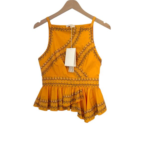 NWT Ulla Johnson Pilar Top in Papaya Size 2 Embroidered Peplum Top - Picture 3 of 12